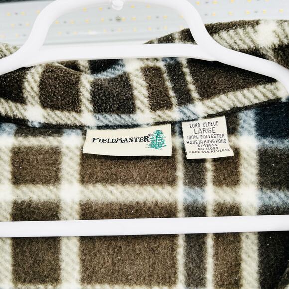 Fieldmaster Brown Plaid Flannel Fleece Quarter Zip Pullover Men's Size Large - Picture 4 of 8